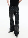 Black Zipped Coated Flared Leather Pants