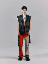 Punk Studded Wide-Shouldered Leather Vest