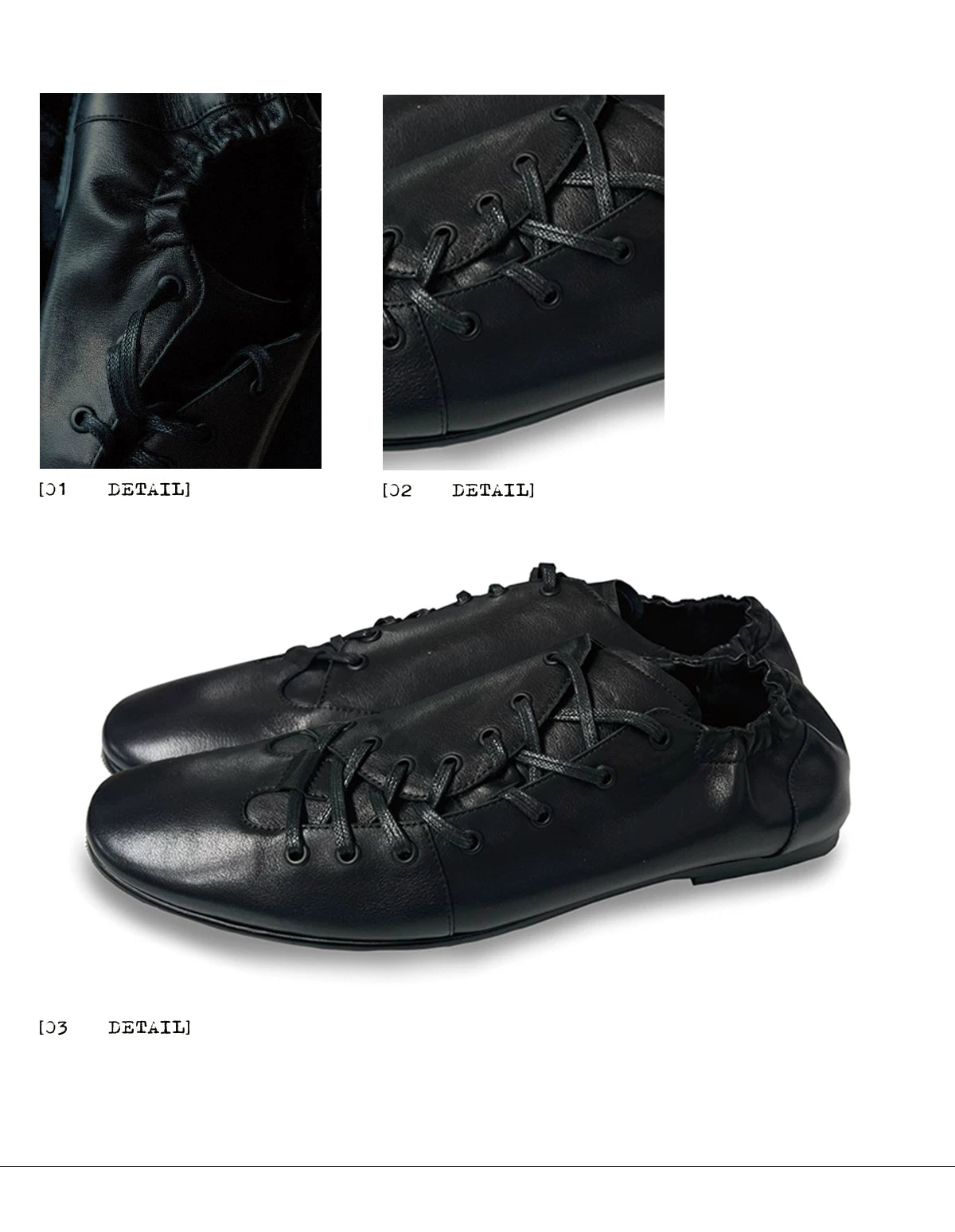Pleated Lace-Up Full Grain Leather Shoes