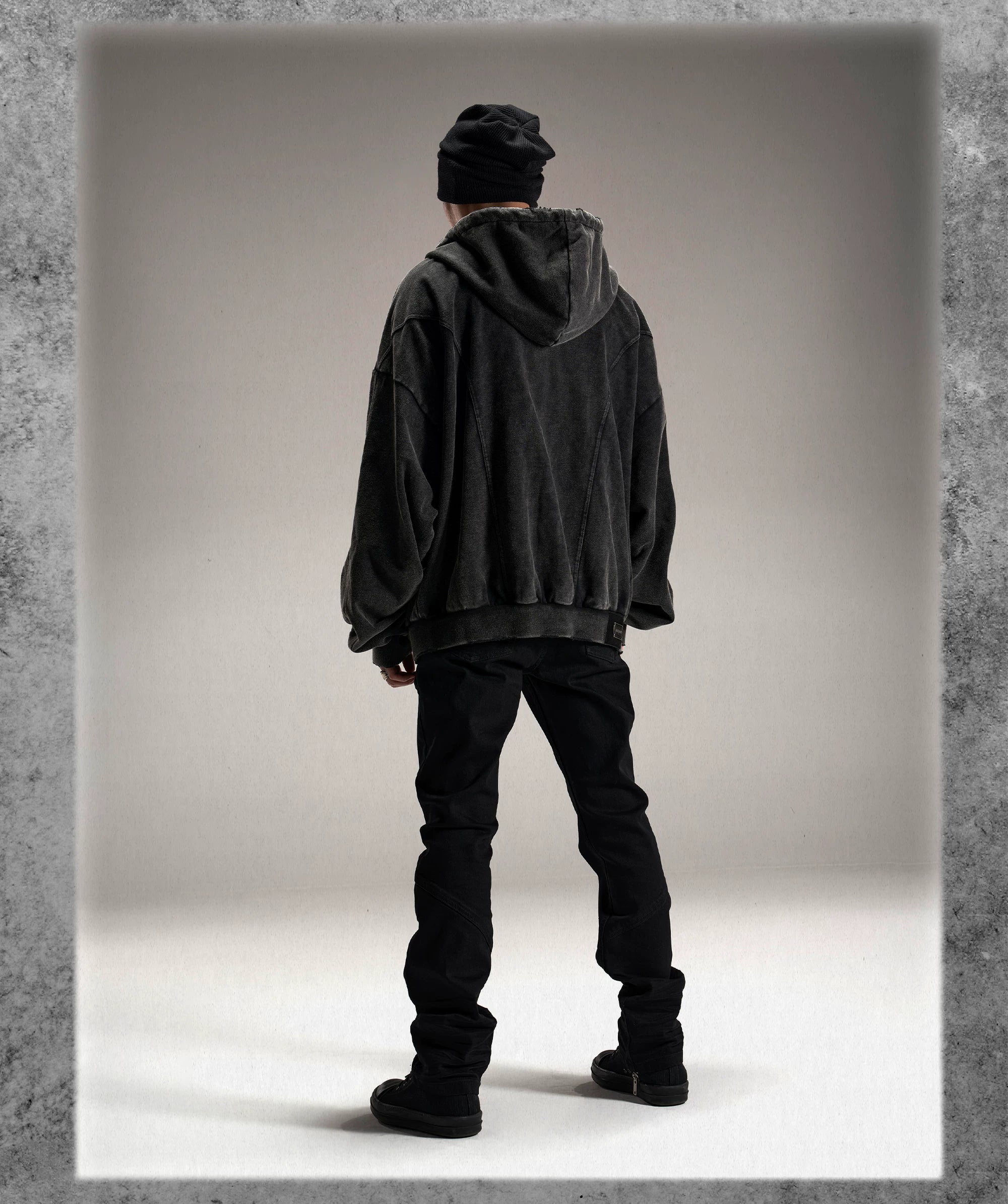 Black Loose Patchwork Zip Hoodie