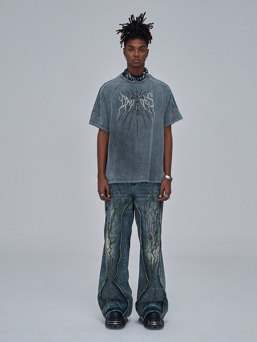 American Wide-Leg Washed Dirtyfit Jeans