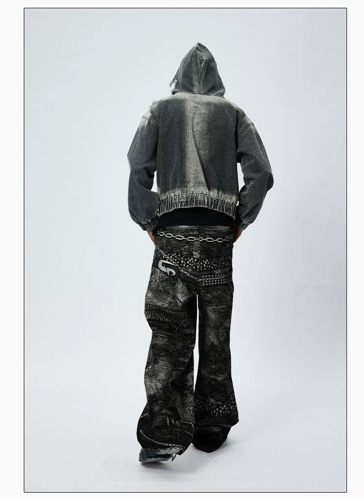 Washed Distressed Drop Shoulder Cropped Hoodie