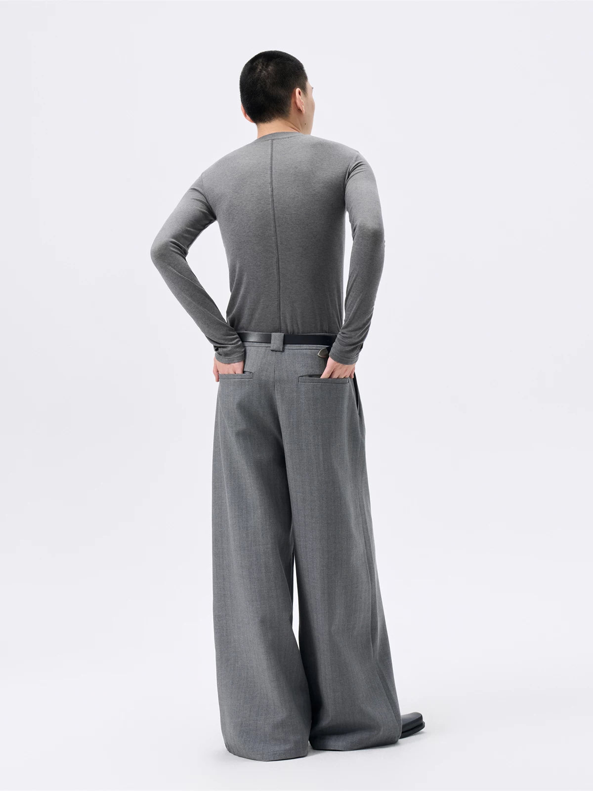Grey Striped Wide Leg Lyocell Pants