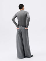 Grey Striped Wide Leg Lyocell Pants