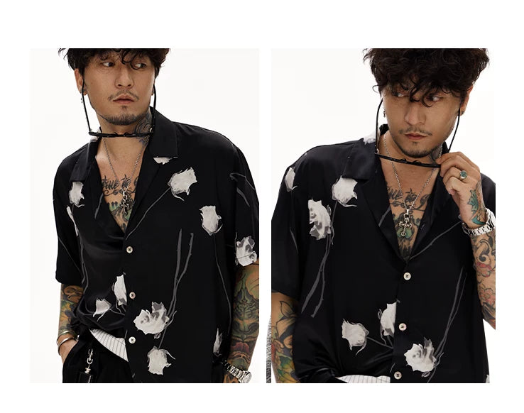 Black Rose Cuban Collar Hawaiian Shirt