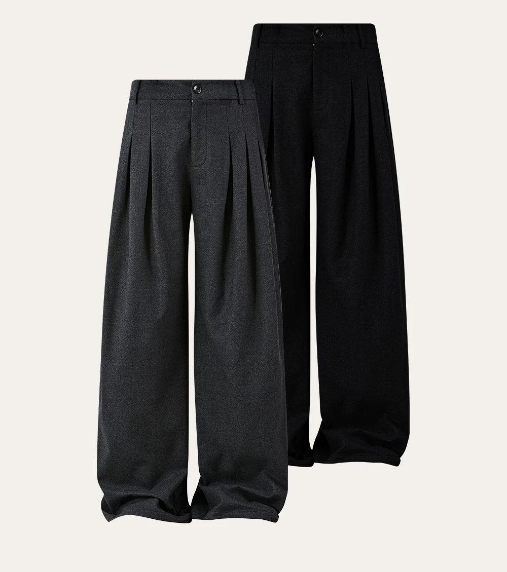 Brushed Velvet Pleated Loose Straight Pants
