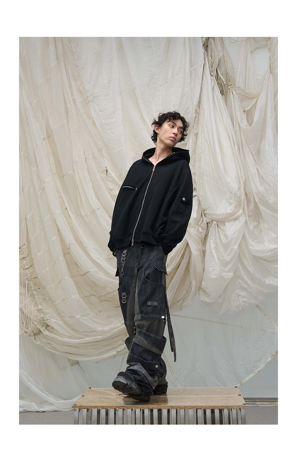 Three-Zipper Detachable Panels Multi-Way Zip Hoodie