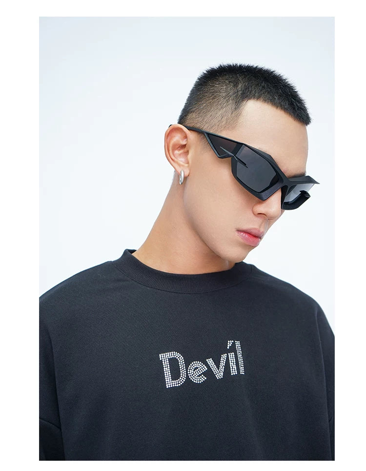 Men's Black Rhinestone Devil Wing Sweatshirt