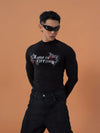 Black Gothic Print Fitted Long-Sleeve Tee