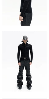 Double Zip High Neck Knit Cardigan