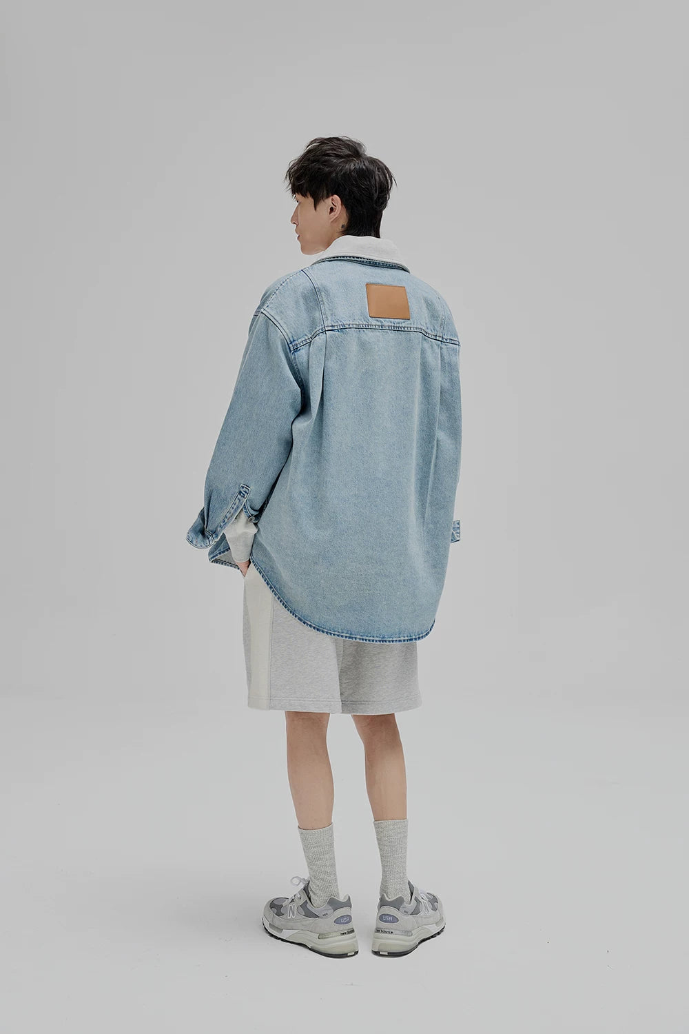 14Oz Washed Denim Asymmetric-Pocket Shirt Jacket