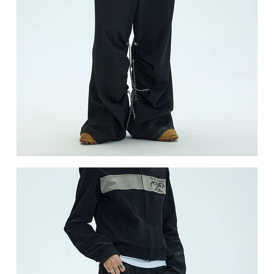 Black Side Adjustable Chain Casual Pants