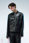 Men's Distressed Cropped Leather Moto Jacket