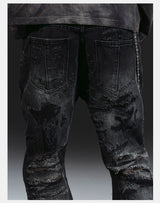 Flared Washed Distressed Patchwork Jeans