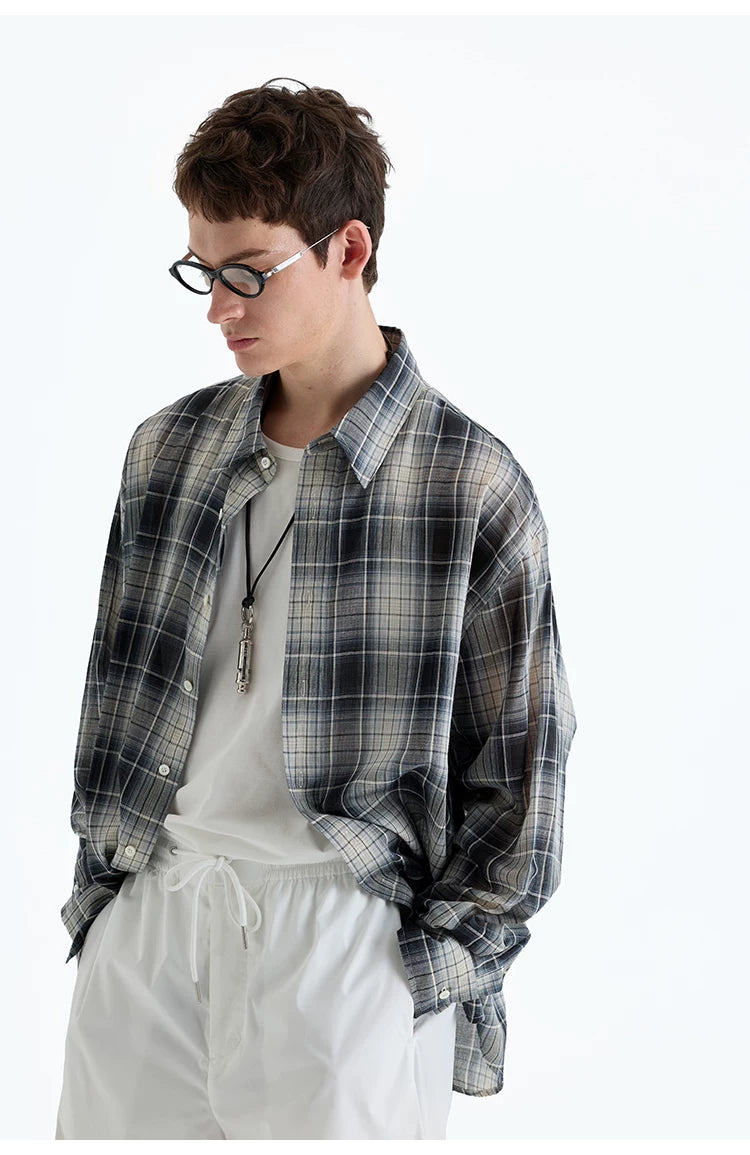 Plaid Woven Cotton Long Sleeve Shirt