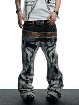 3D Tiger Print Flare Jeans