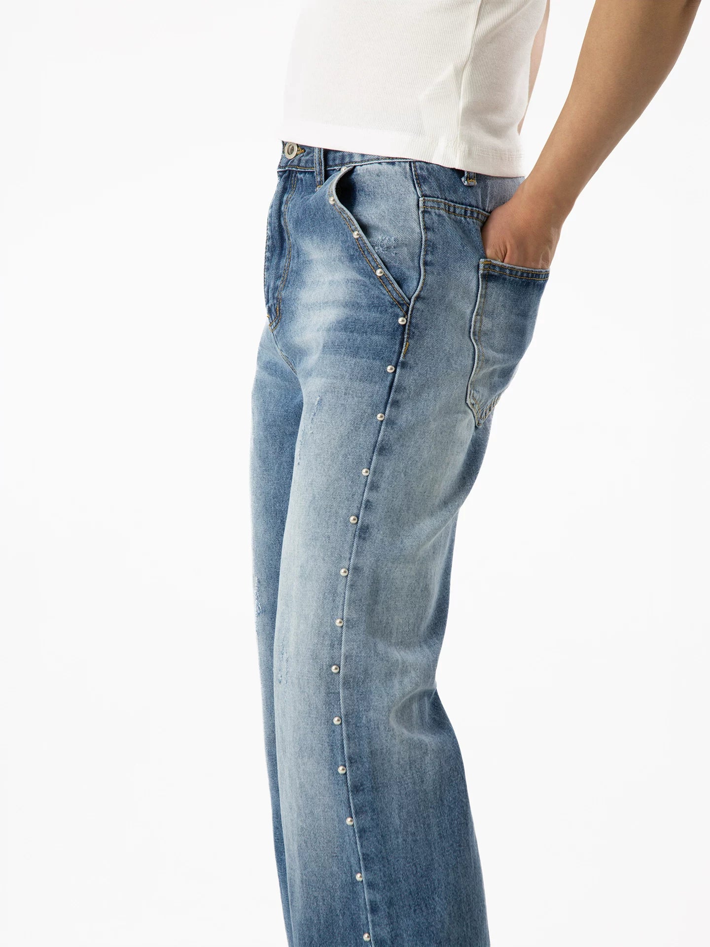 Men's Blue Black Rivet Flare Jeans