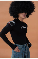 Men's Black Racing Print Long-sleeved Tee