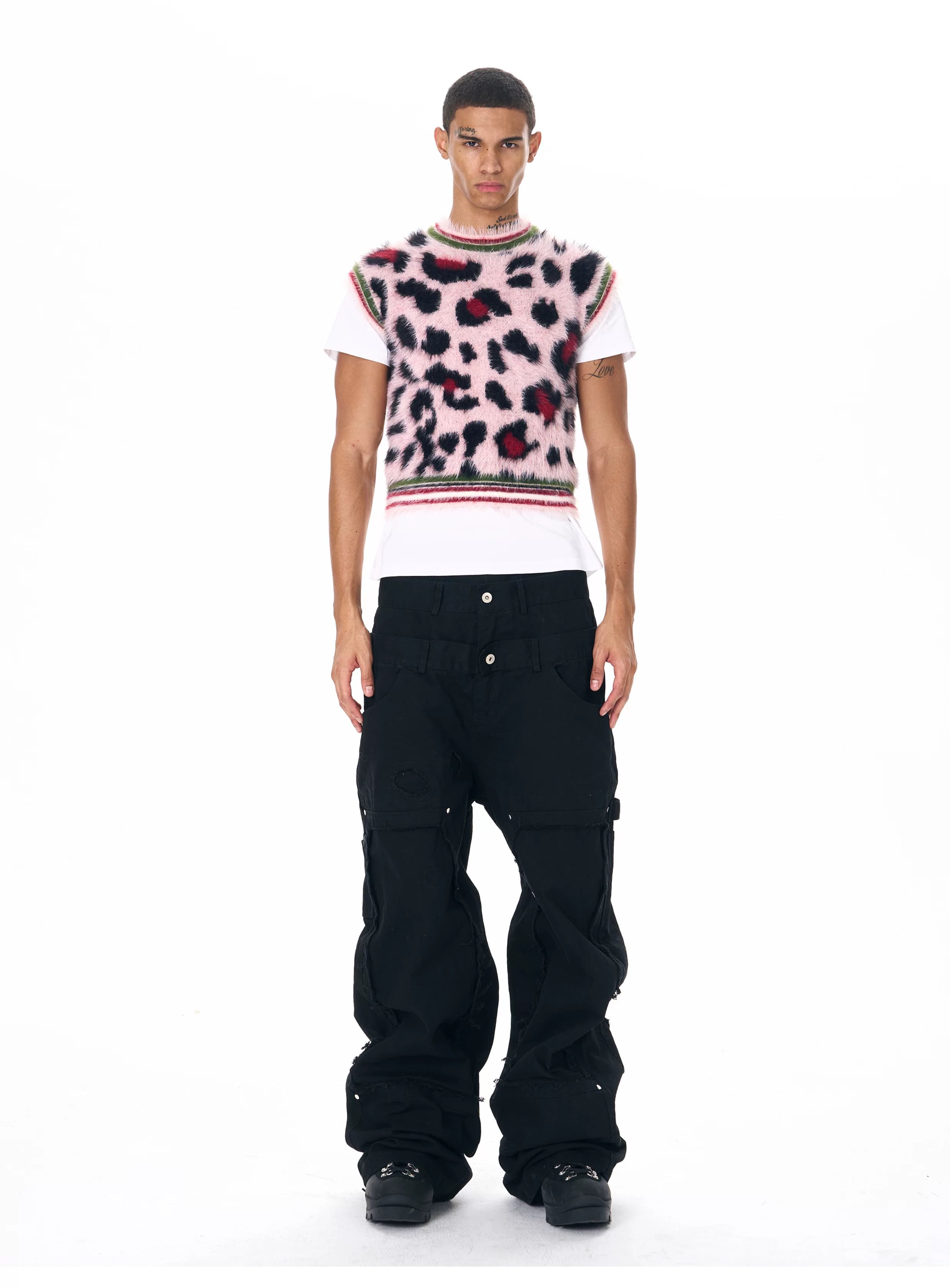 Men's Pink Leopard Print Fuzzy Vest