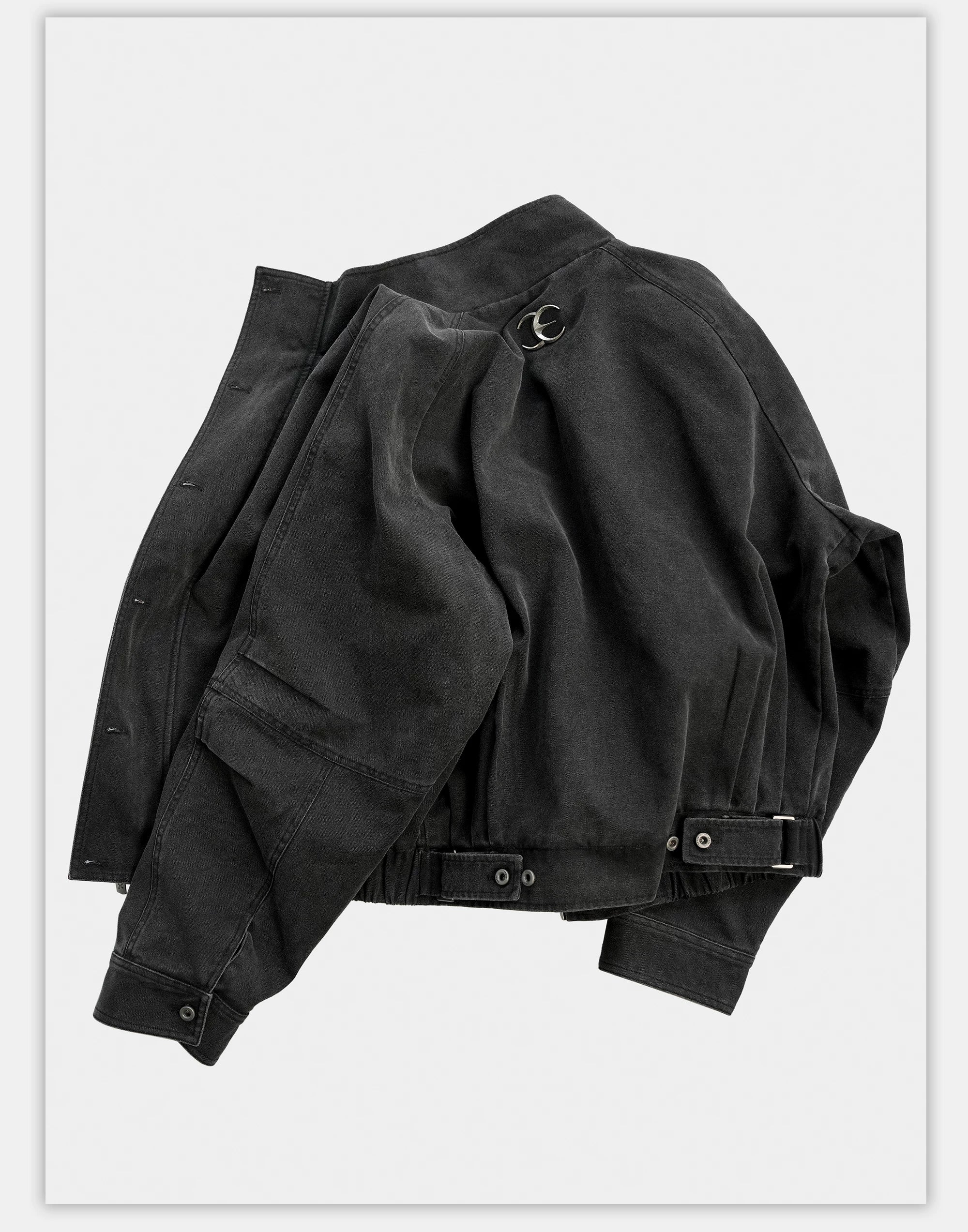 Loose Stand Collar Washed Canvas Coat