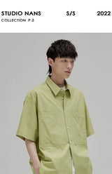 Short Sleeve Square Neck Cotton Shirt