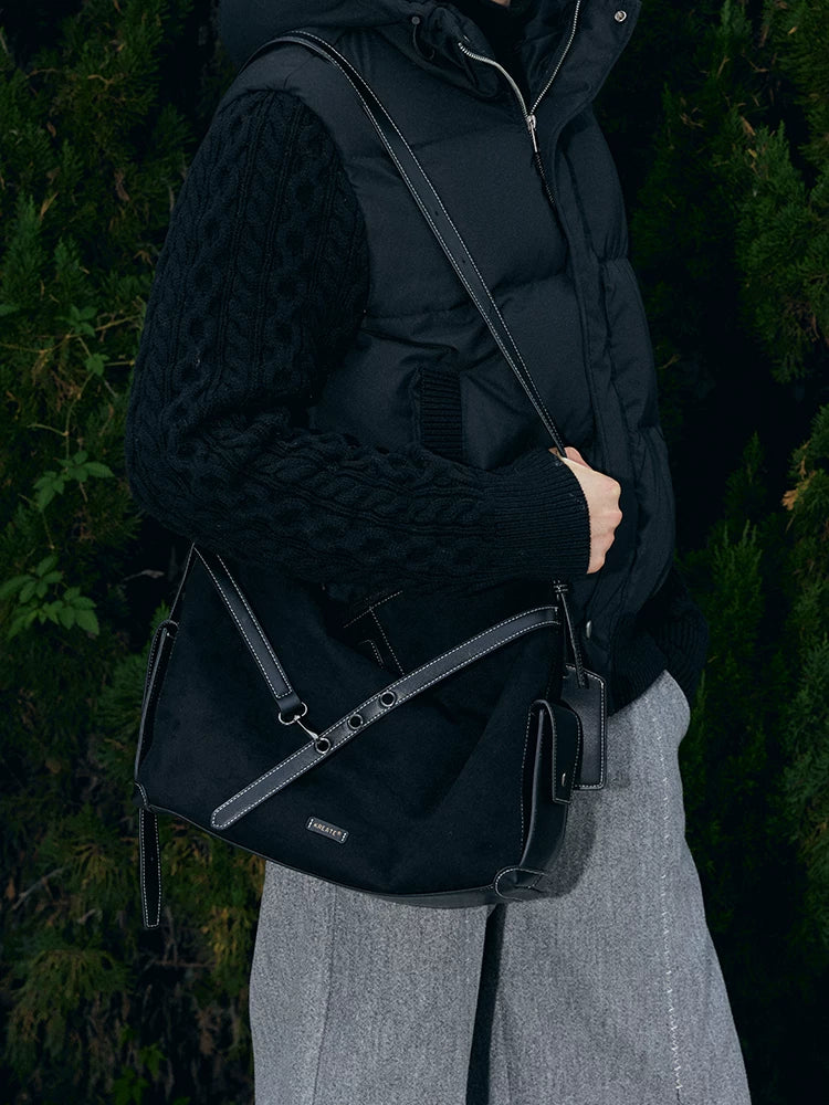 Large Matte Suede Crossbody Tote Bag