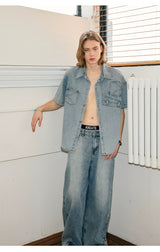 Deconstructed Short-Sleeve Denim Shirt