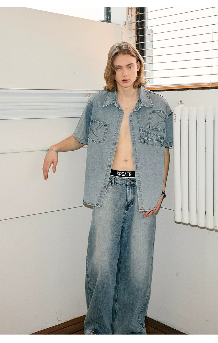 Deconstructed Short-Sleeve Denim Shirt