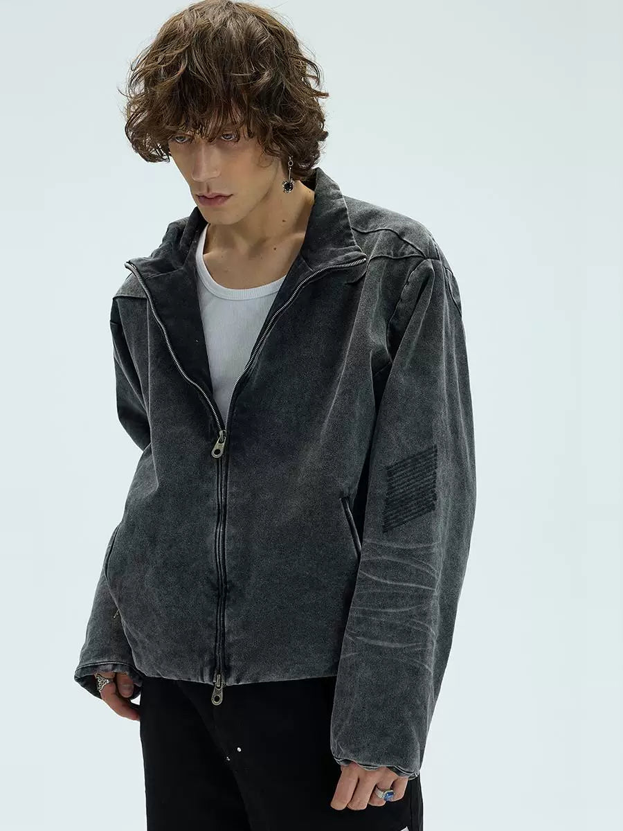 Cropped Loose Red Lined Puffer Coat