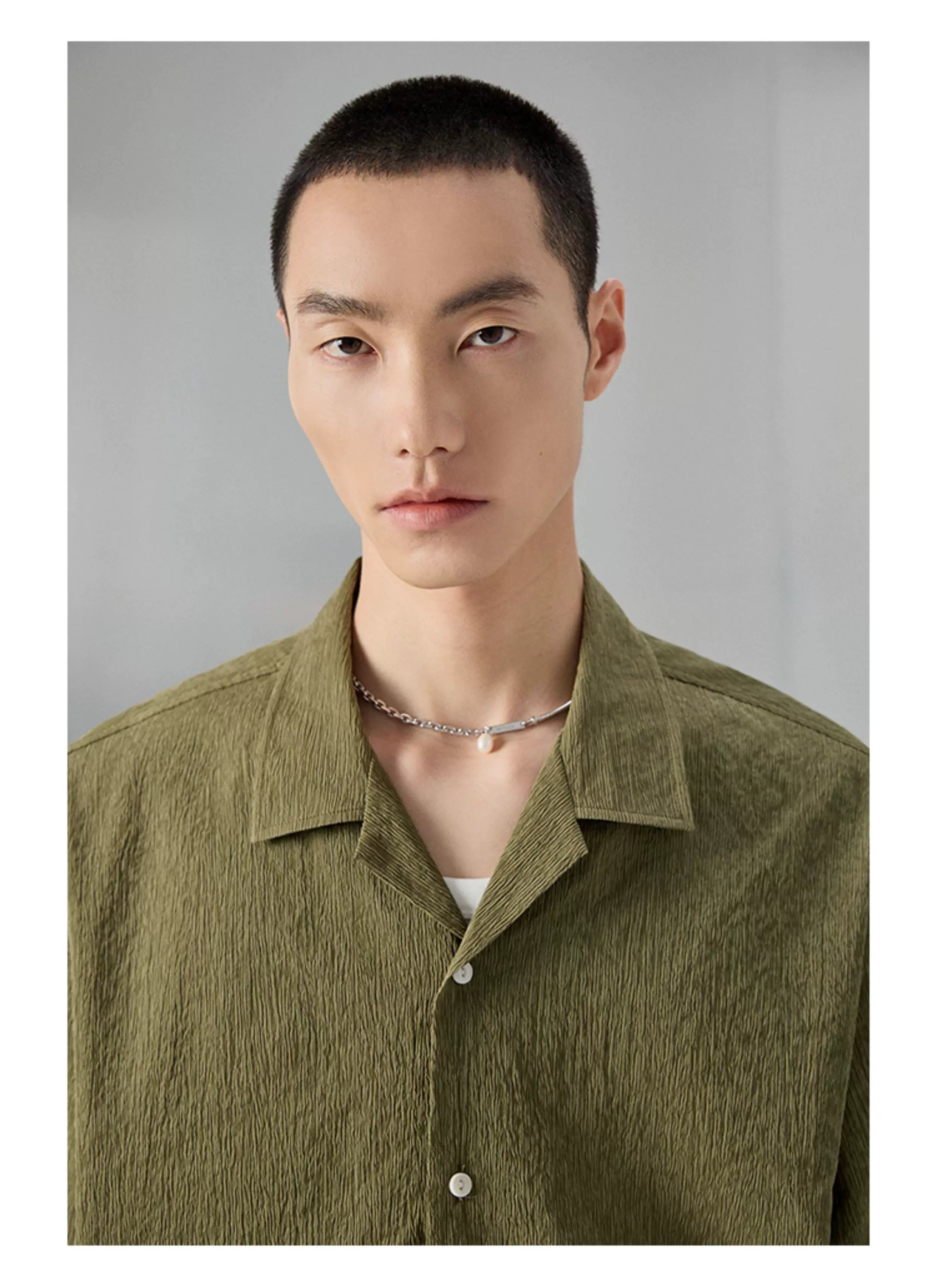 Bark Textured Cuban Collar Casual Shirt