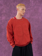Men's Grey Red Patched Rivet Hoodies