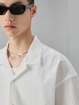 Bark Textured Cuban Collar Casual Shirt