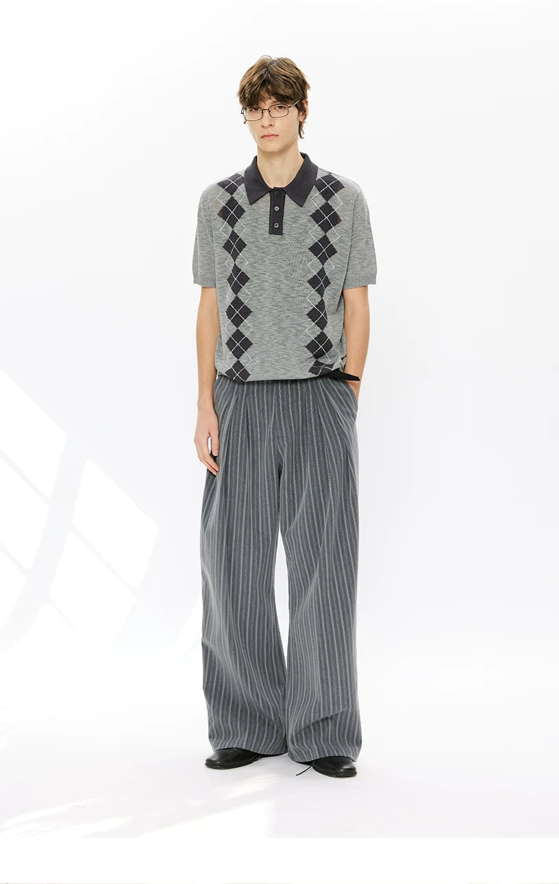 Men's Summer Contrast Diamond Knit Polo