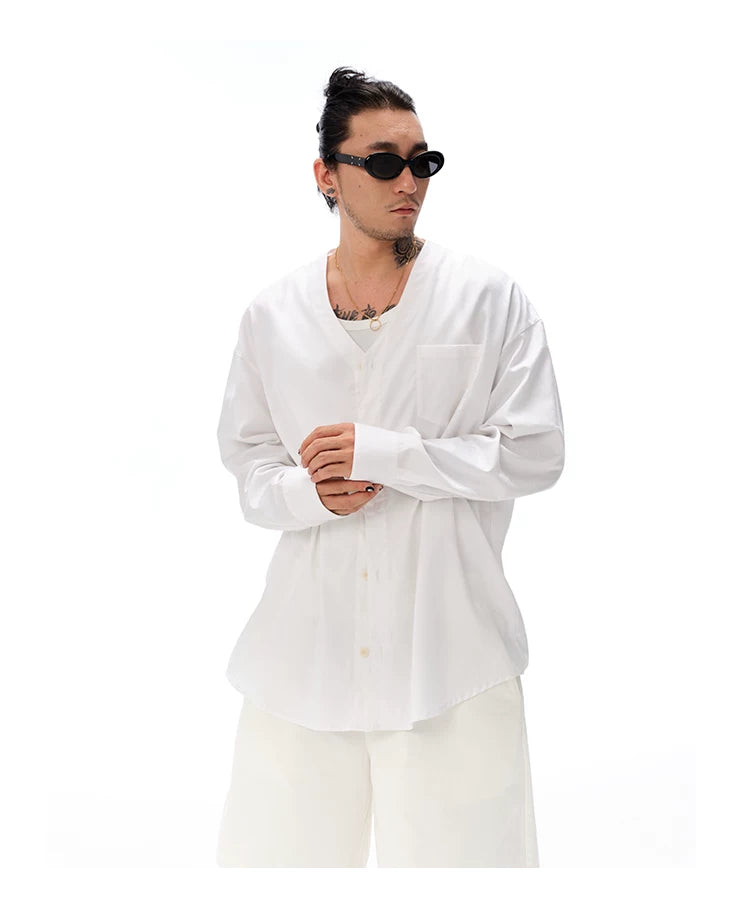 Embossed Vintage V-Neck Oversized Shirt