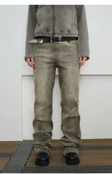 Mud-Dyed Distressed Bootcut Jeans