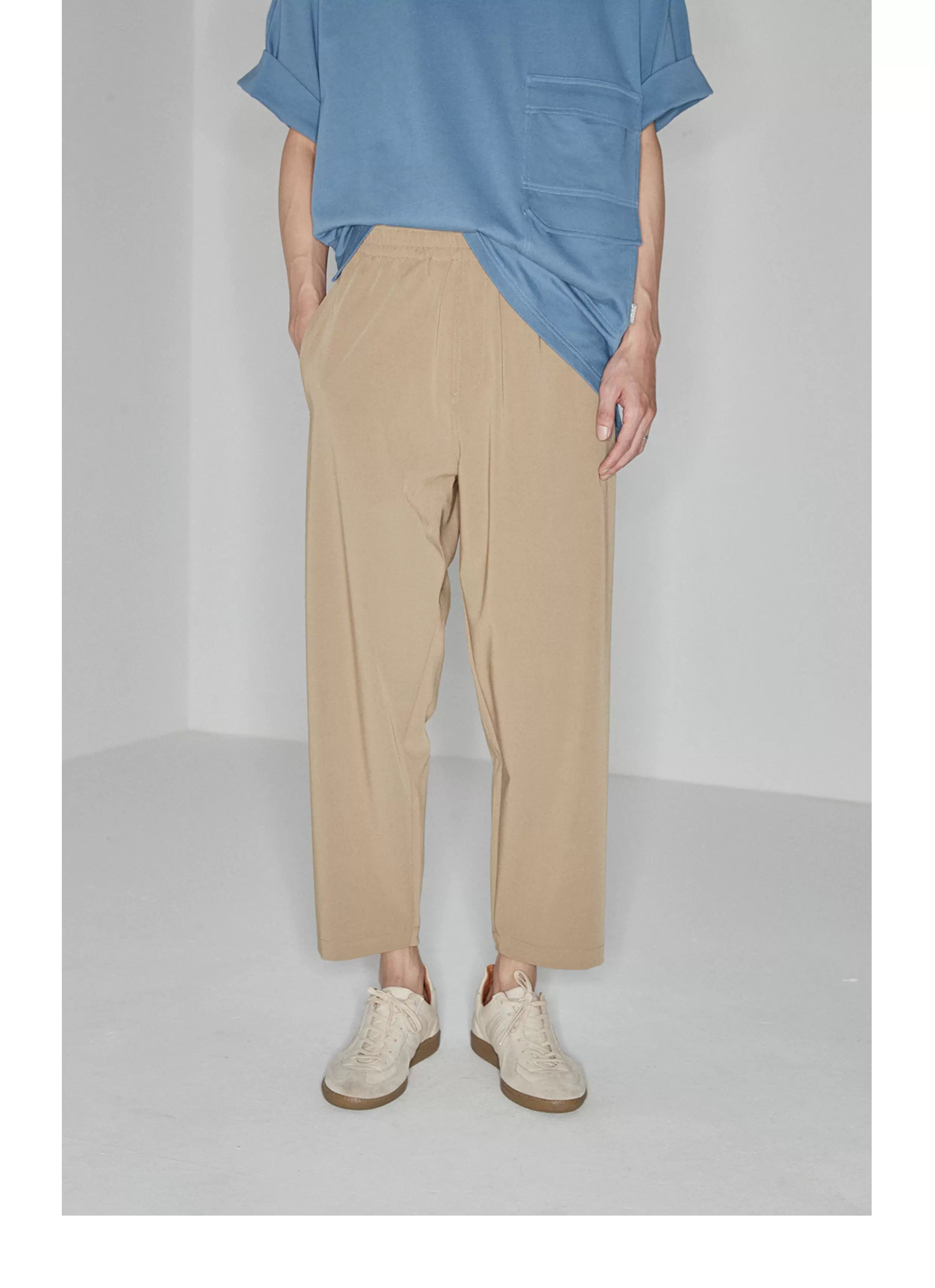 Drapey Stretchy Elastic Waist Cropped Pants