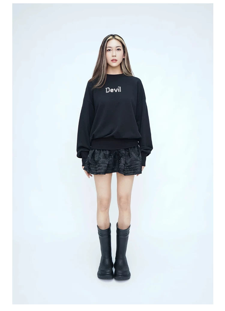 Men's Black Rhinestone Devil Wing Sweatshirt
