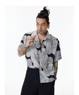 Sketch Print Hawaiian Cuban Collar Shirt