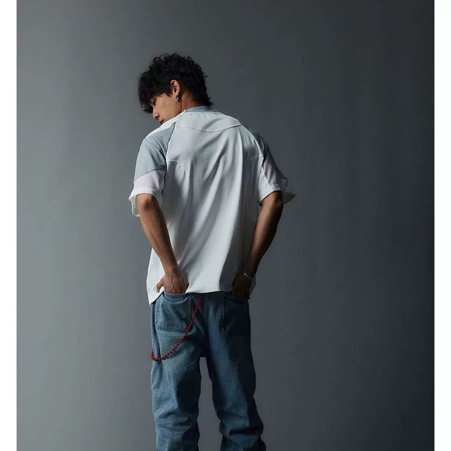 Two-Tone Washed Mesh Patchwork Tee