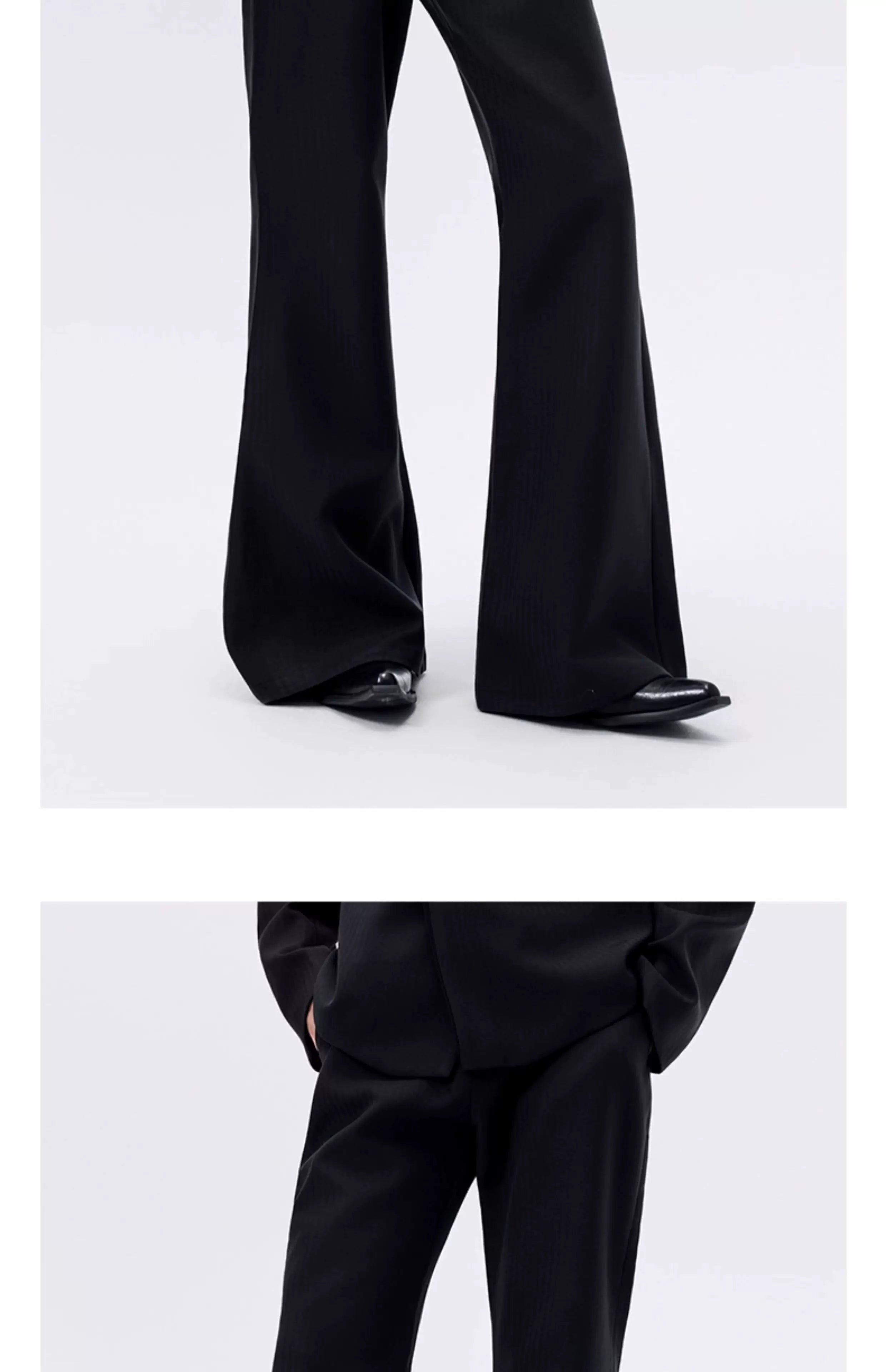 Black Herringbone Slim Flared Casual Pants