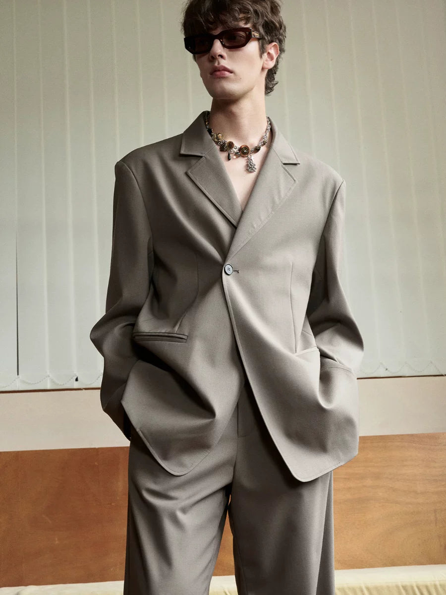 Casual Notched Lapel Wool Blend Blazer