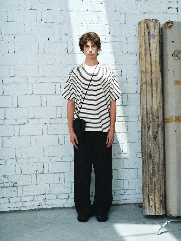 Black White Striped Cotton Silk T-Shirt