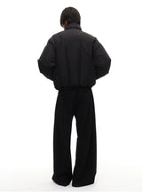 Slightly Curved Asymmetric Pleated Wool Pants