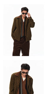 Patchwork Collar Plaid Coat