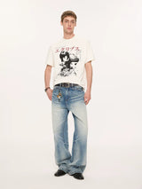 13oz Washed-Whiskered Cream Blue Straight Jeans