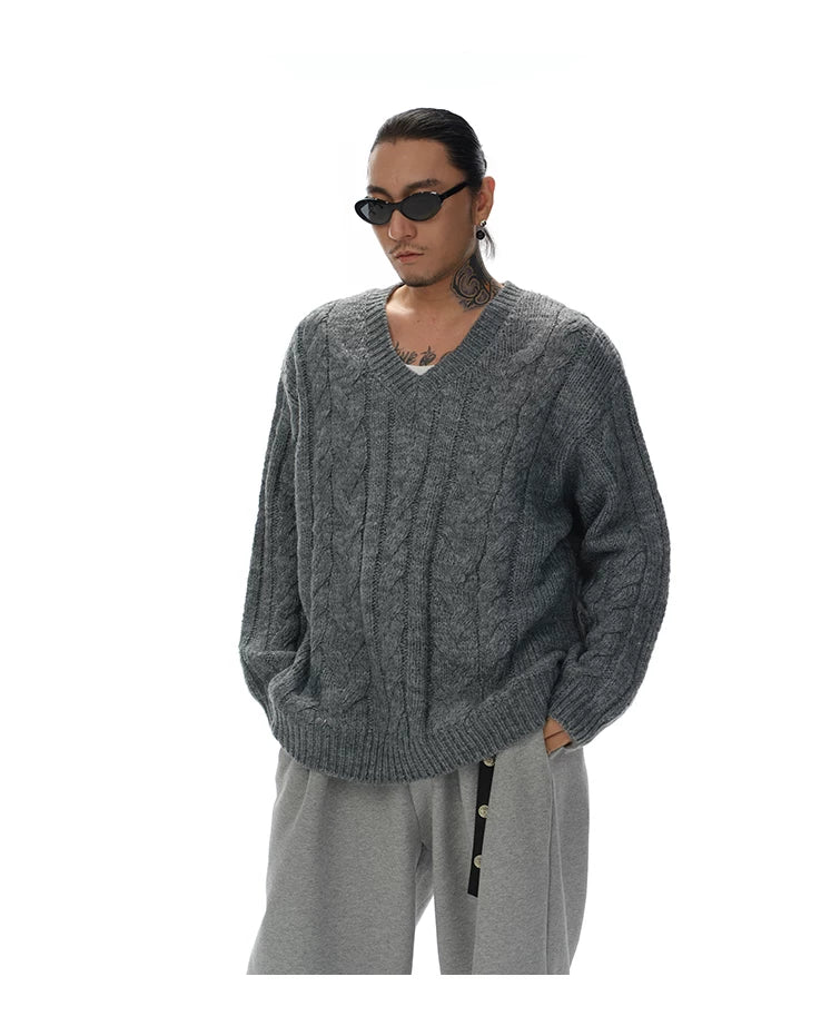 Men's V-neck Twist Wool Blend Sweater