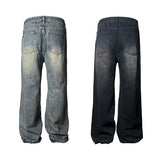 Two-Tone Distressed Wide Leg Flared Jeans