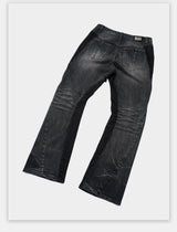 Stretchy Patchwork Crinkled Washed Flare Jeans