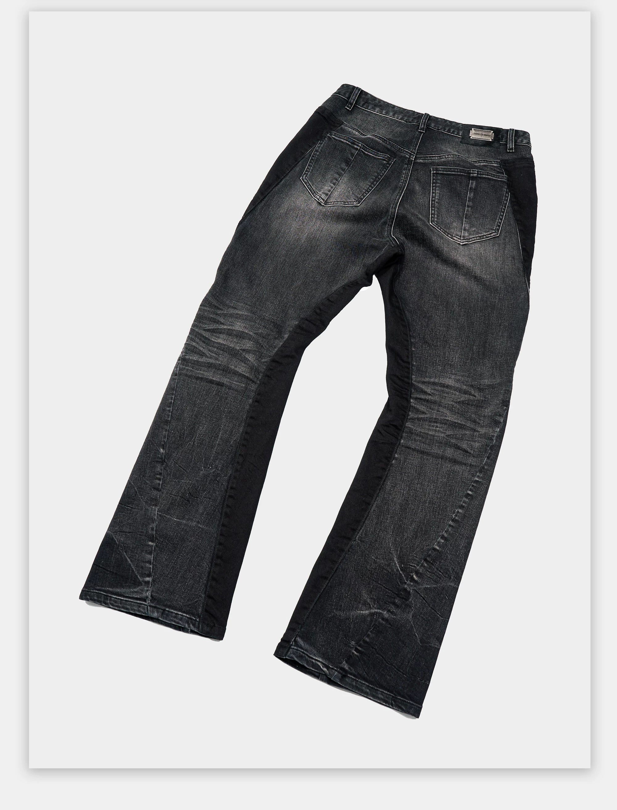 Stretchy Patchwork Crinkled Washed Flare Jeans