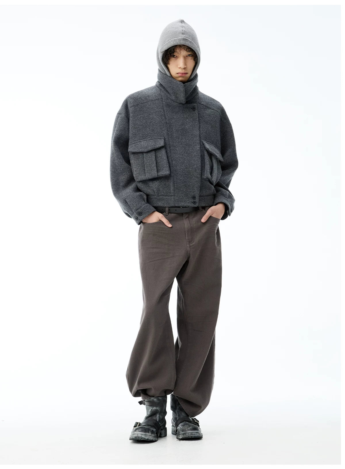 Faded Washed Pleated Straight Jeans